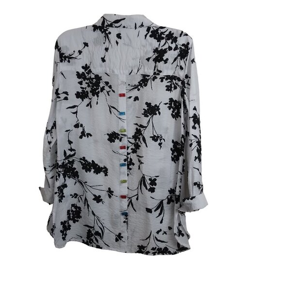 Multiples | Black & White Floral Print Crinkle Woven Blouse Shirt | Size S - Picture 2 of 8